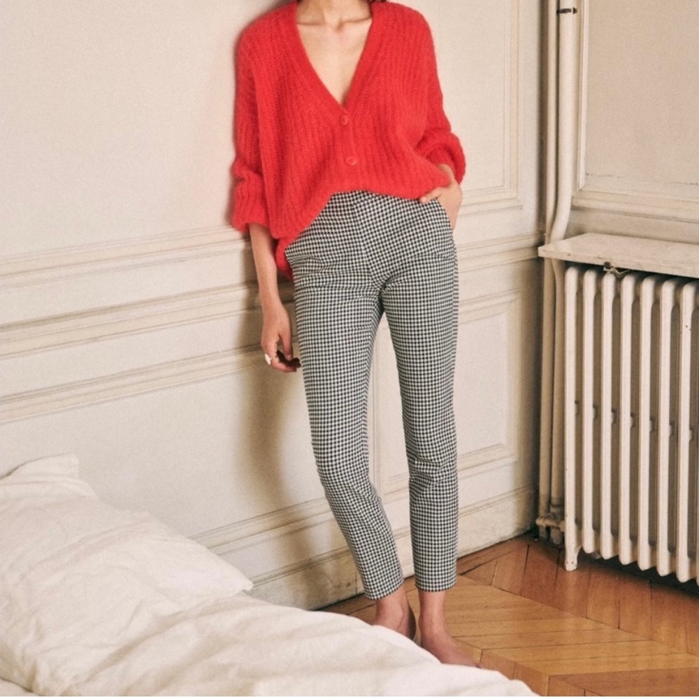 Sezane Clara Houndstooth Straight Pants - Black & White size 34
